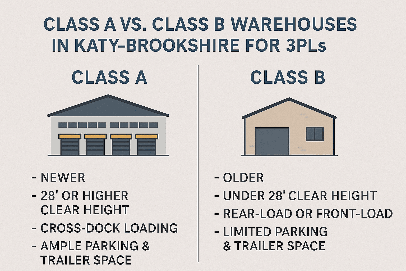 Class A vs Class B Warehouses in Katy-Brookshire: Which 3PL Property Type Delivers Better ROI?